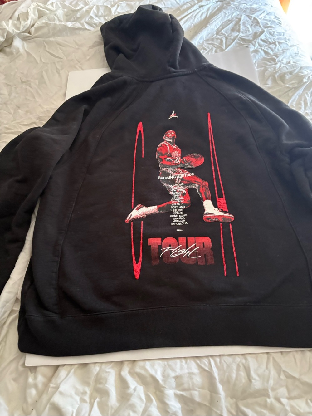 Jordan Men’s Black Hoodie with Red & White Tour Flight Graphic